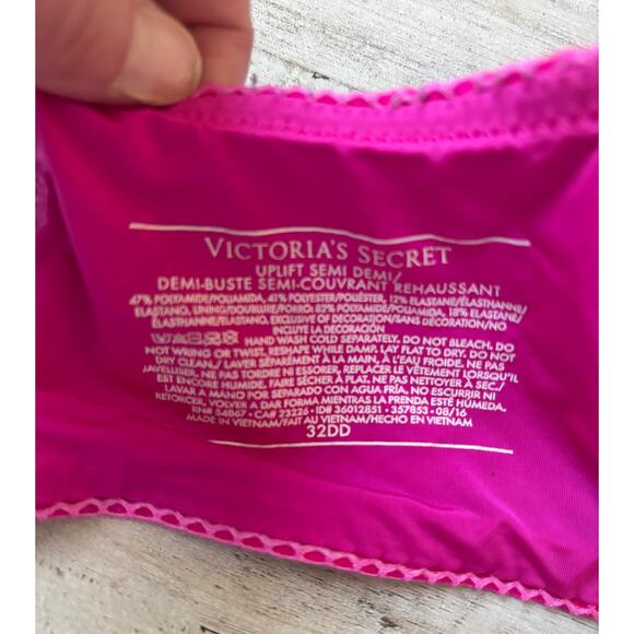 Victorias Secret Uplift Semi Demi Hot Pink Bra sz 32DD - Picture 3 of 3